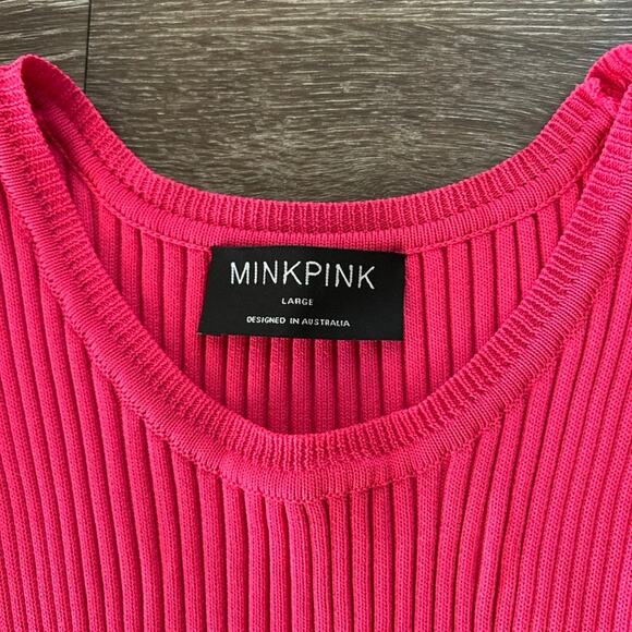 MINKPINK Vita Knit Colorblock Ribbed Midi Dress Pink Multicolor Sleeveless Large - Picture 8 of 15